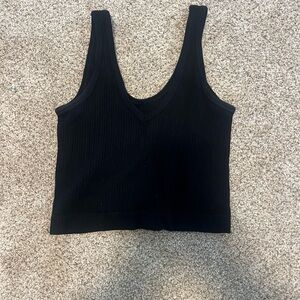 URBN Out From Under - Black Ribbed Plunged V Neck Top